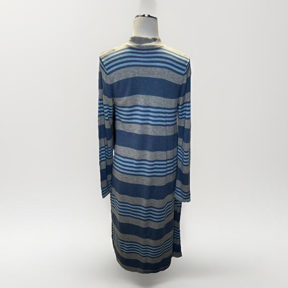 Laurie Felt Cardigan Womens Medium Blue Gray Striped Long Cashmere blend Pockets - Picture 2 of 8